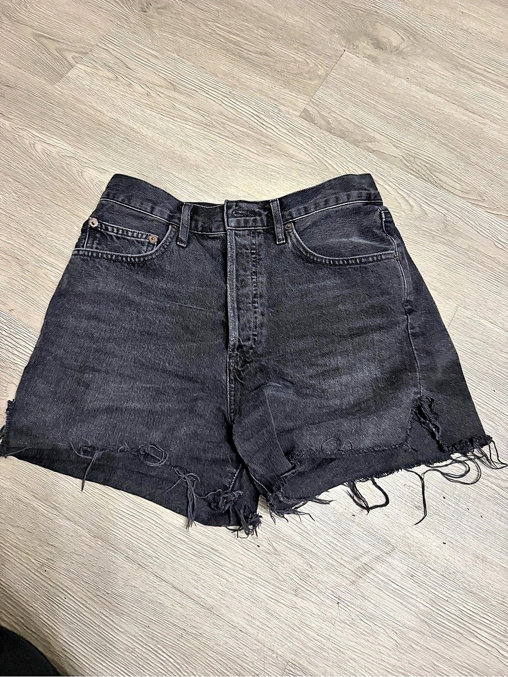 AGOLDE Dee High Rise Cutoff Shorts 27 Exhibit Black Distressed